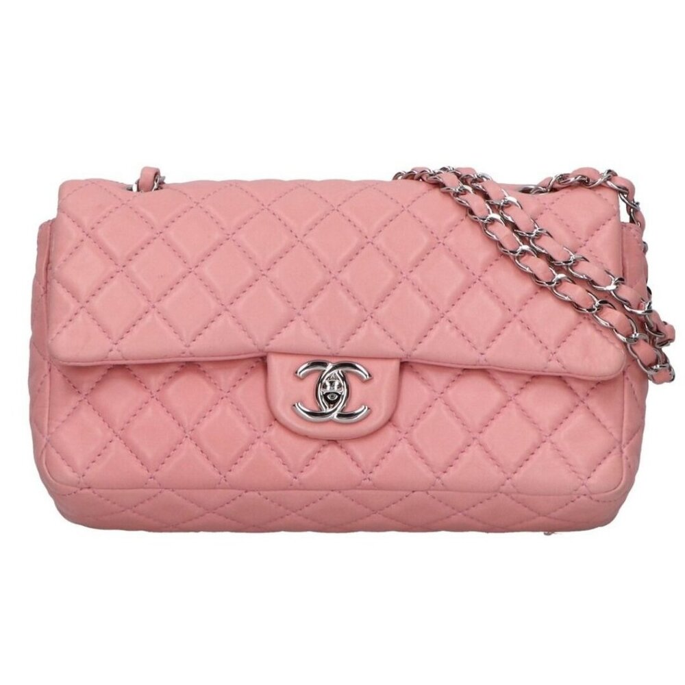 Authentic CHANEL Lambskin Quilted Medium Double Flap Bag 25 Light Pink Purse